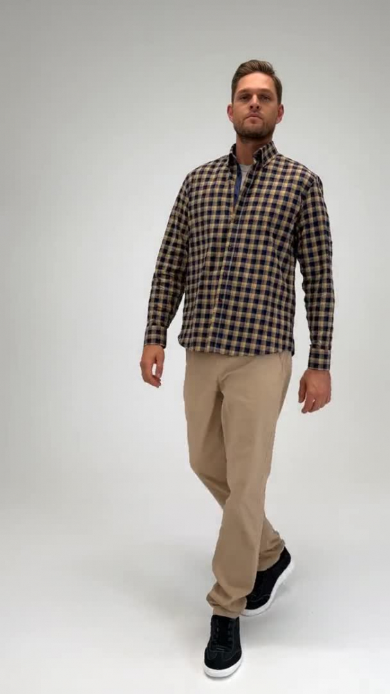 Рубашка Бристон Бар БАРИСТА (BristonBar BARISTA) мужская охра-т.синяя, клетка